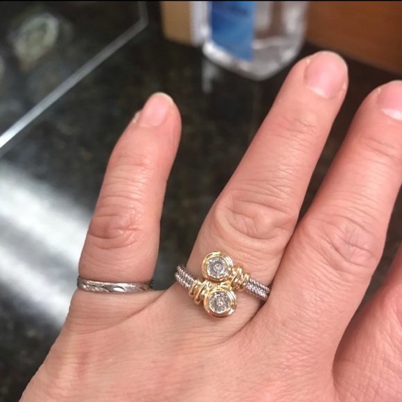 New Sparkling Stylish Two-Tone CZ Ring - Picture 4 of 7